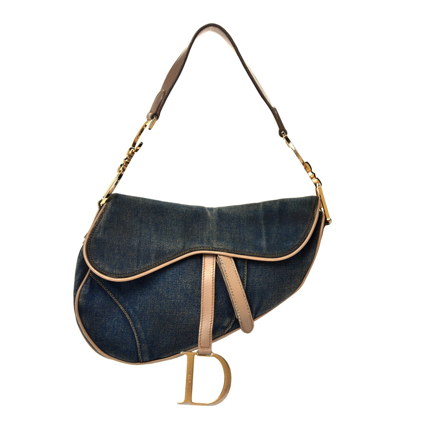 Christian Dior Denim Calfskin Saddle Bag Blue 1 of 12