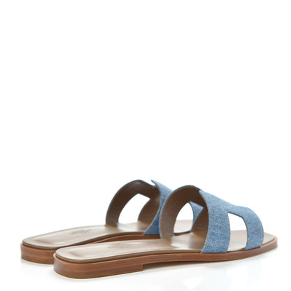 Hermes Denim Canvas Oran Sandals 37.5 Bleu Clair 4 of 9