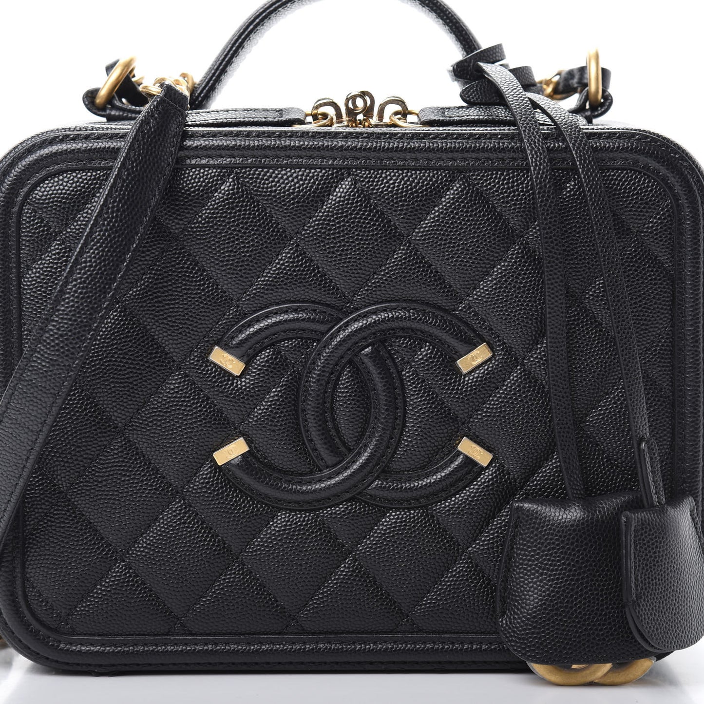 Caviar Quilted Medium CC Filigree Vanity Case Black