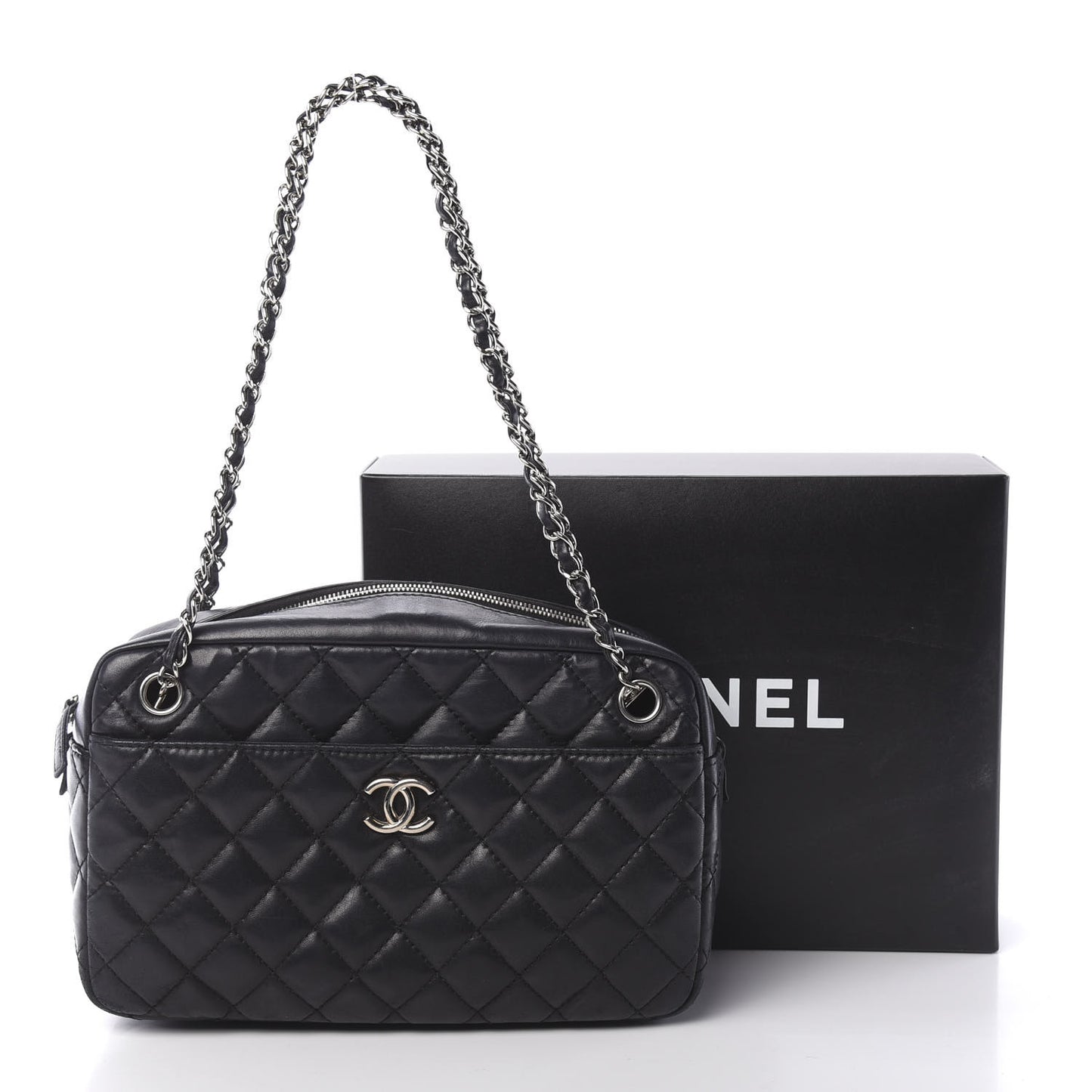 Lambskin Quilted Medium Camera Case Black