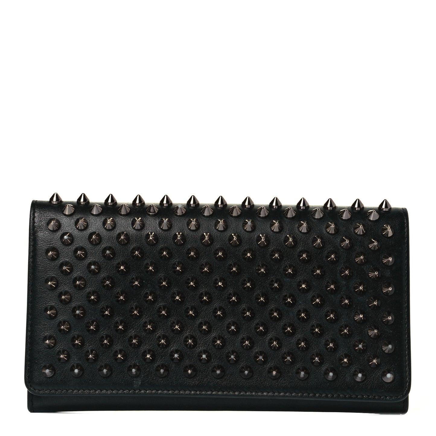 Calfskin Macaron Spiked Flap Wallet Black