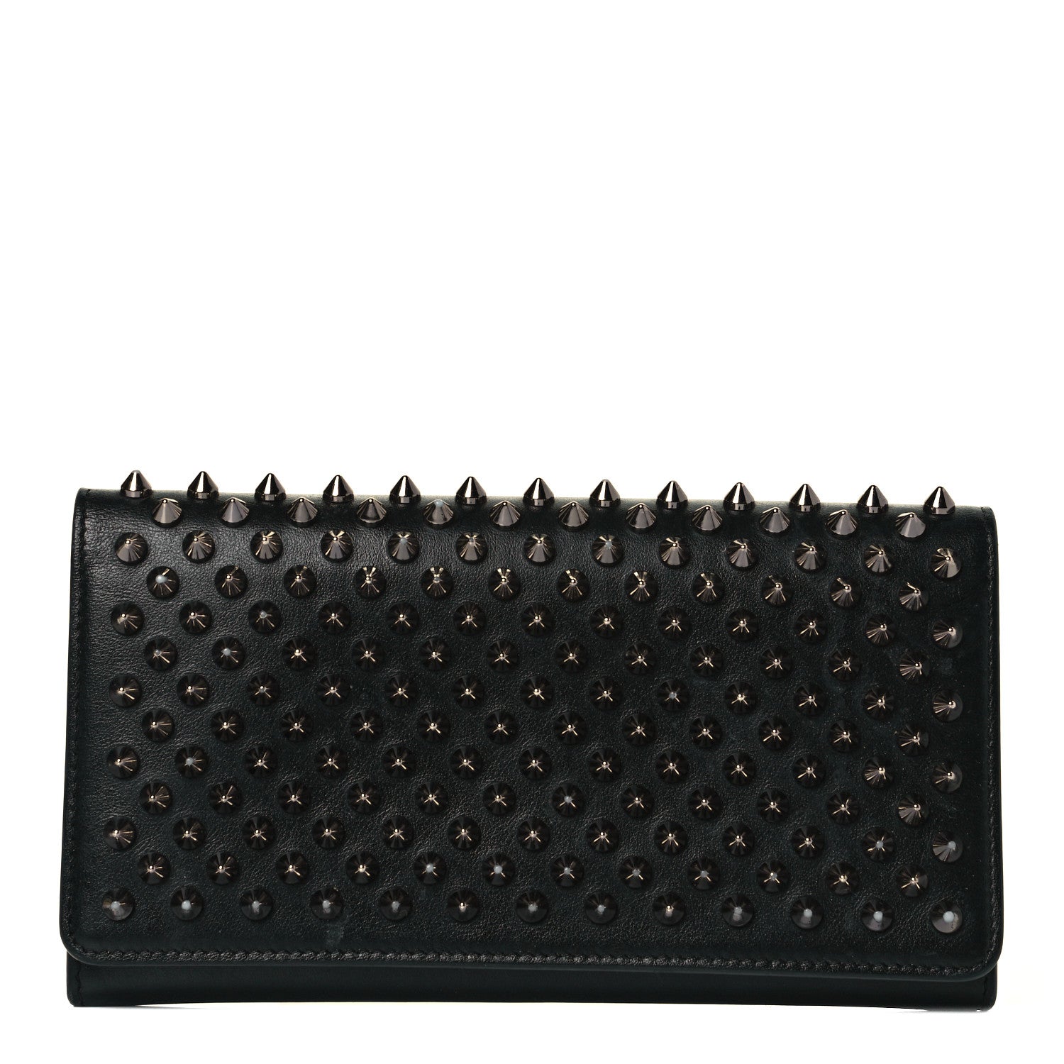 Christian Louboutin Calfskin Macaron Spiked Flap Wallet Black 1 of 10