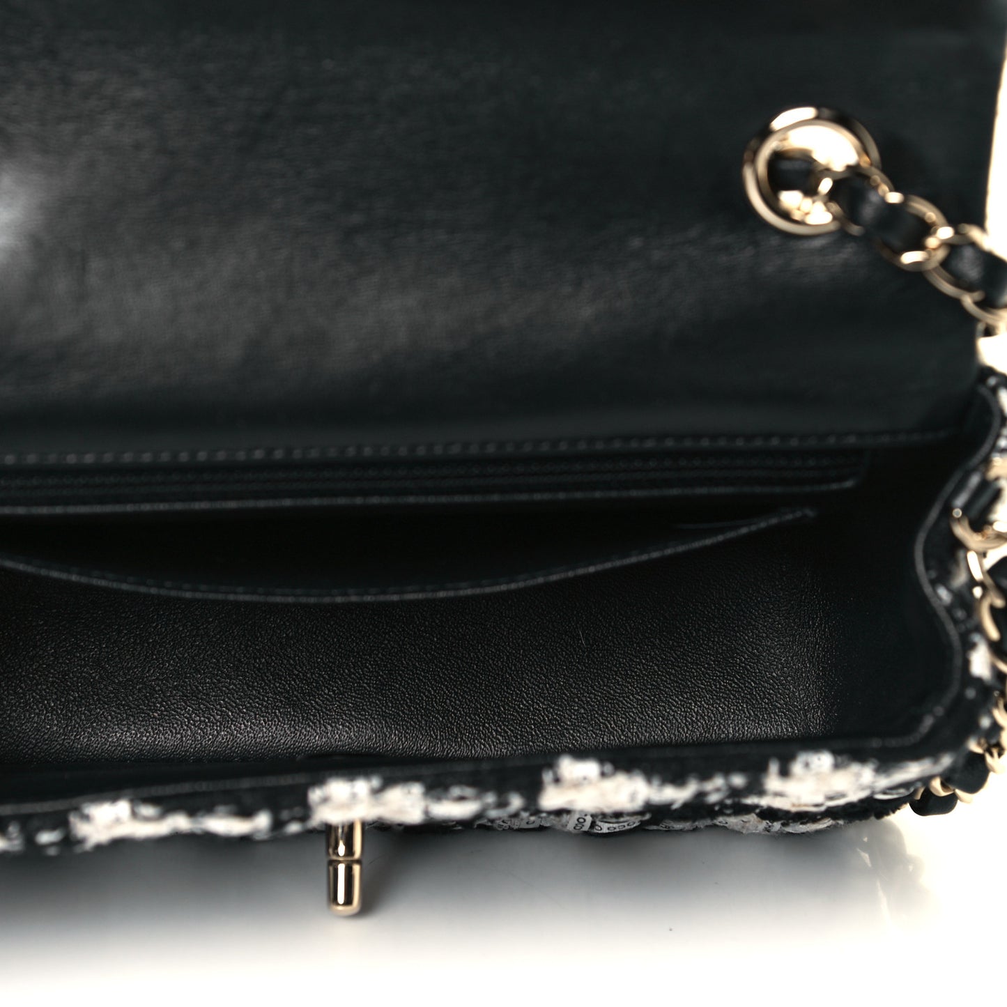 Tweed Quilted Mini Rectangular Flap Black Ecru White