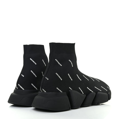Balenciaga Technical 3D Recycled Knit Allover Logo Mens Speed 2.0 Sneakers 44 Monocolor Black White 4 of 7