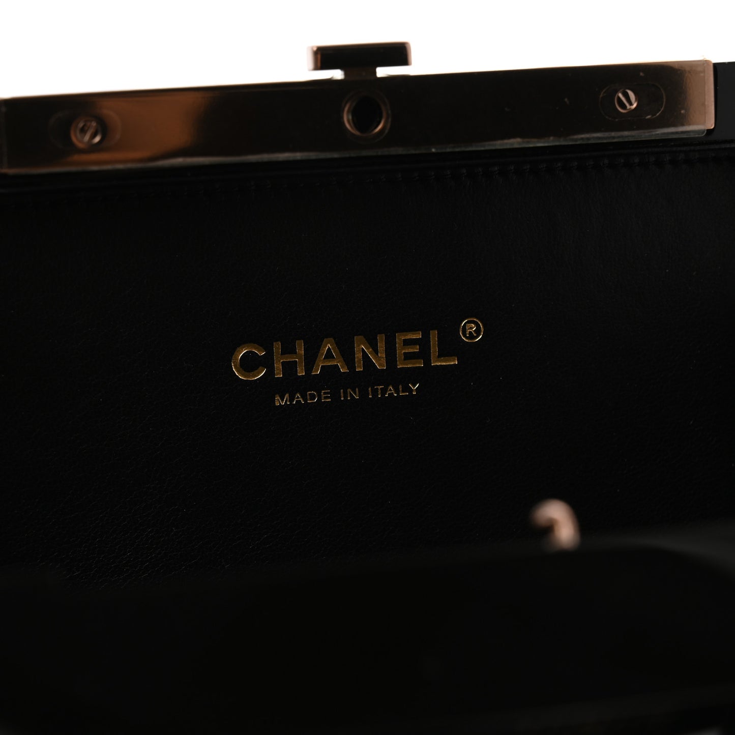 Plexiglass Crystal CC Minaudiere Clutch Black Copper