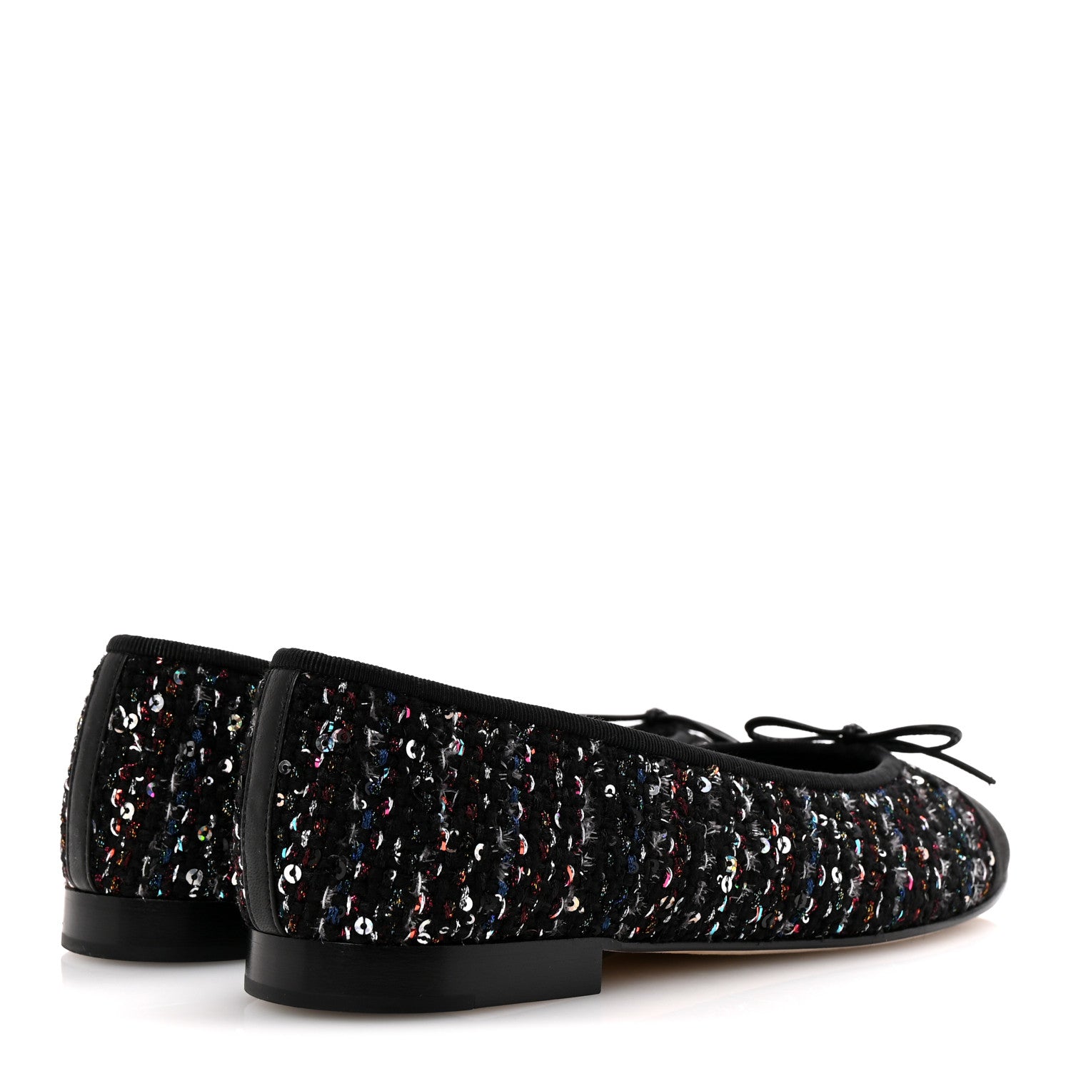 Chanel Tweed Sequin Satin Cap Toe Ballerina Flats 40.5 Black 10 of 20