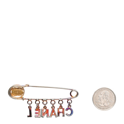 Chanel Crystal CC Safety Pin Brooch Gold 2 of 3