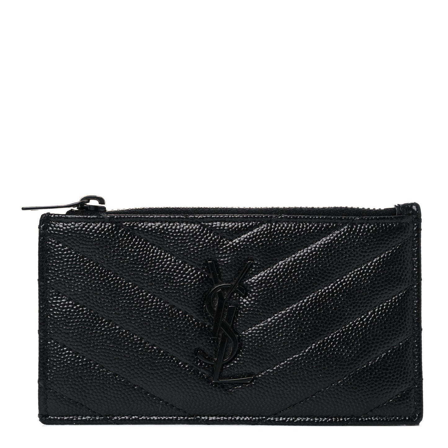 Grain De Poudre Matelasse Chevron Monogram Fragments Zippered Card Case Black