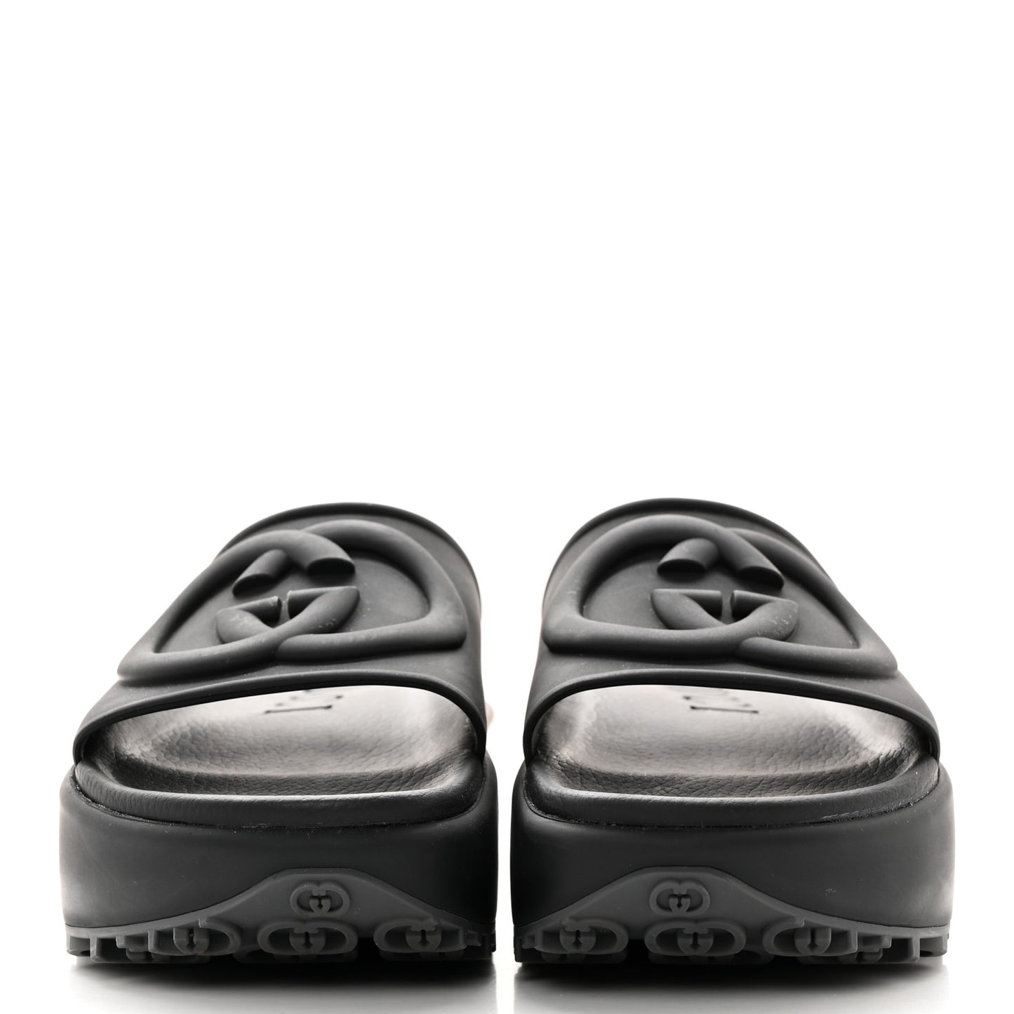 Soft Rubber Womens Interlocking G Platform 42mm Slide Sandals 36 Black