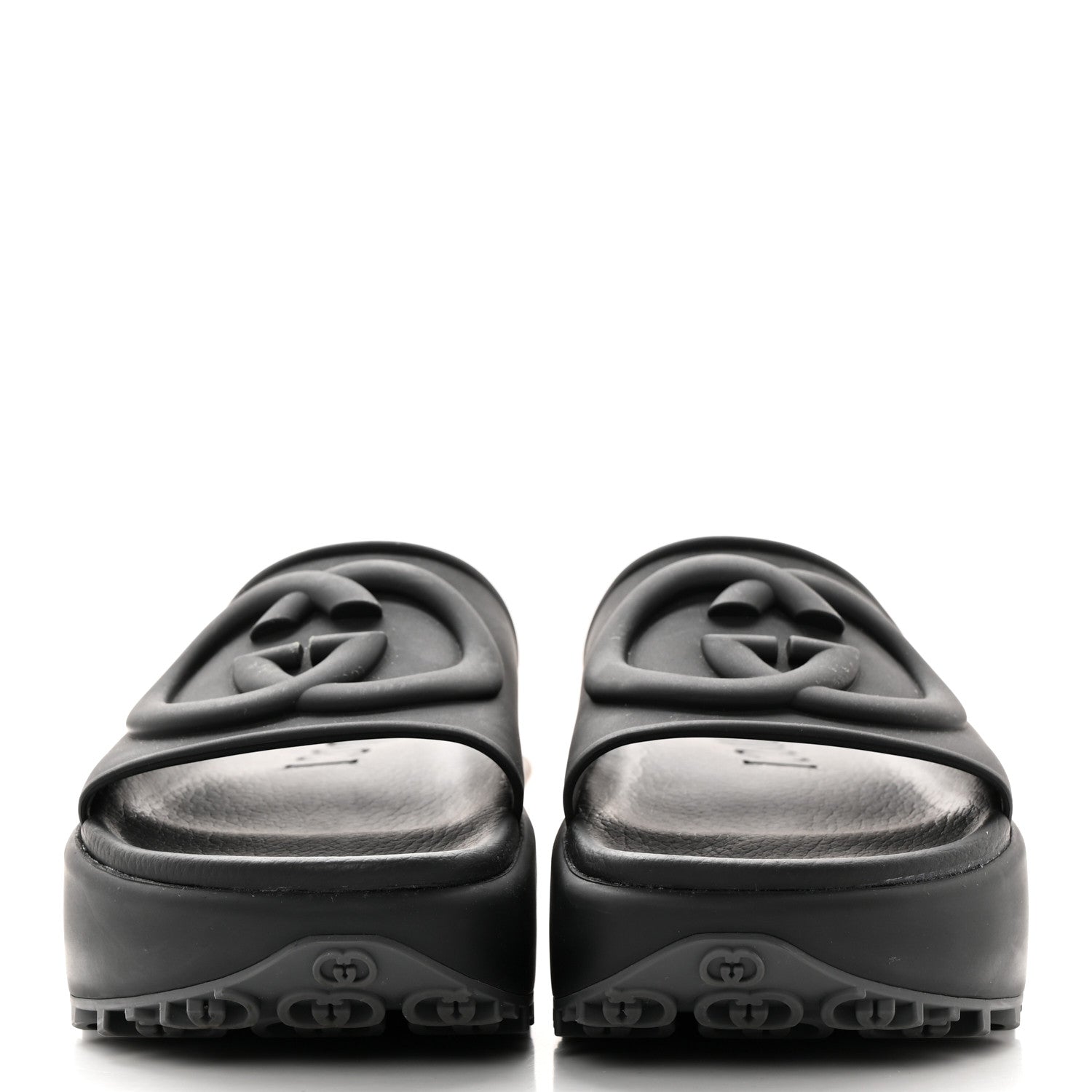 Gucci Soft Rubber Womens Interlocking G Platform 42mm Slide Sandals 36 Black 2 of 10