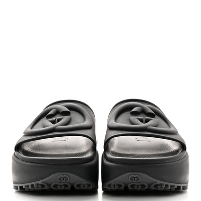 Gucci Soft Rubber Womens Interlocking G Platform 42mm Slide Sandals 36 Black 2 of 10