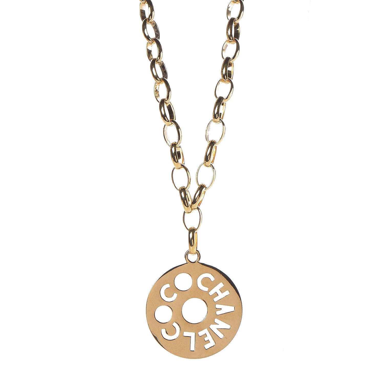 Chanel Logo Cut Out Chain Necklace Gold 1 of 4