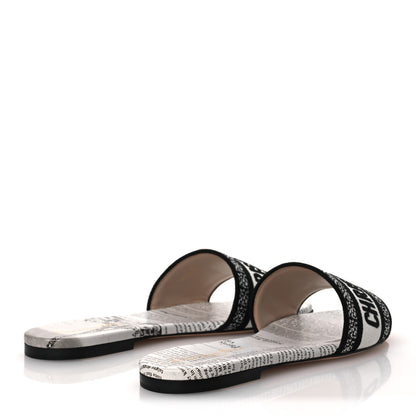 Christian Dior Calfskin Newspaper Printed Embroidered Dway Flat Slide Sandals 40 White 5 of 11