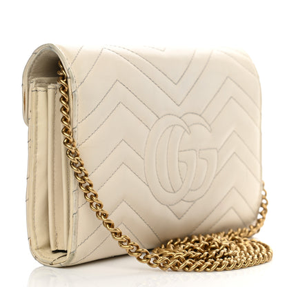 Gucci Calfskin Matelasse GG Marmont Chain Wallet Mystic White 3 of 21
