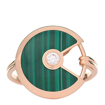 Cartier 18K Pink Gold Diamond Malachite Amulette de Cartier Ring 58 8.25 1 of 5