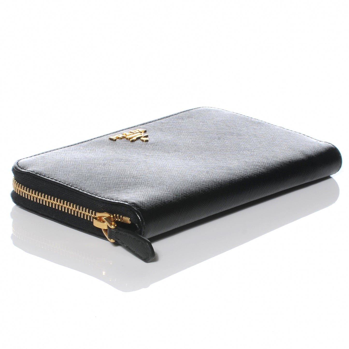 Saffiano Metal Zip Around Wallet Nero Black