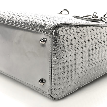 Christian Dior Metallic Patent Micro-Cannage Medium Lady Dior Silver 7 of 11