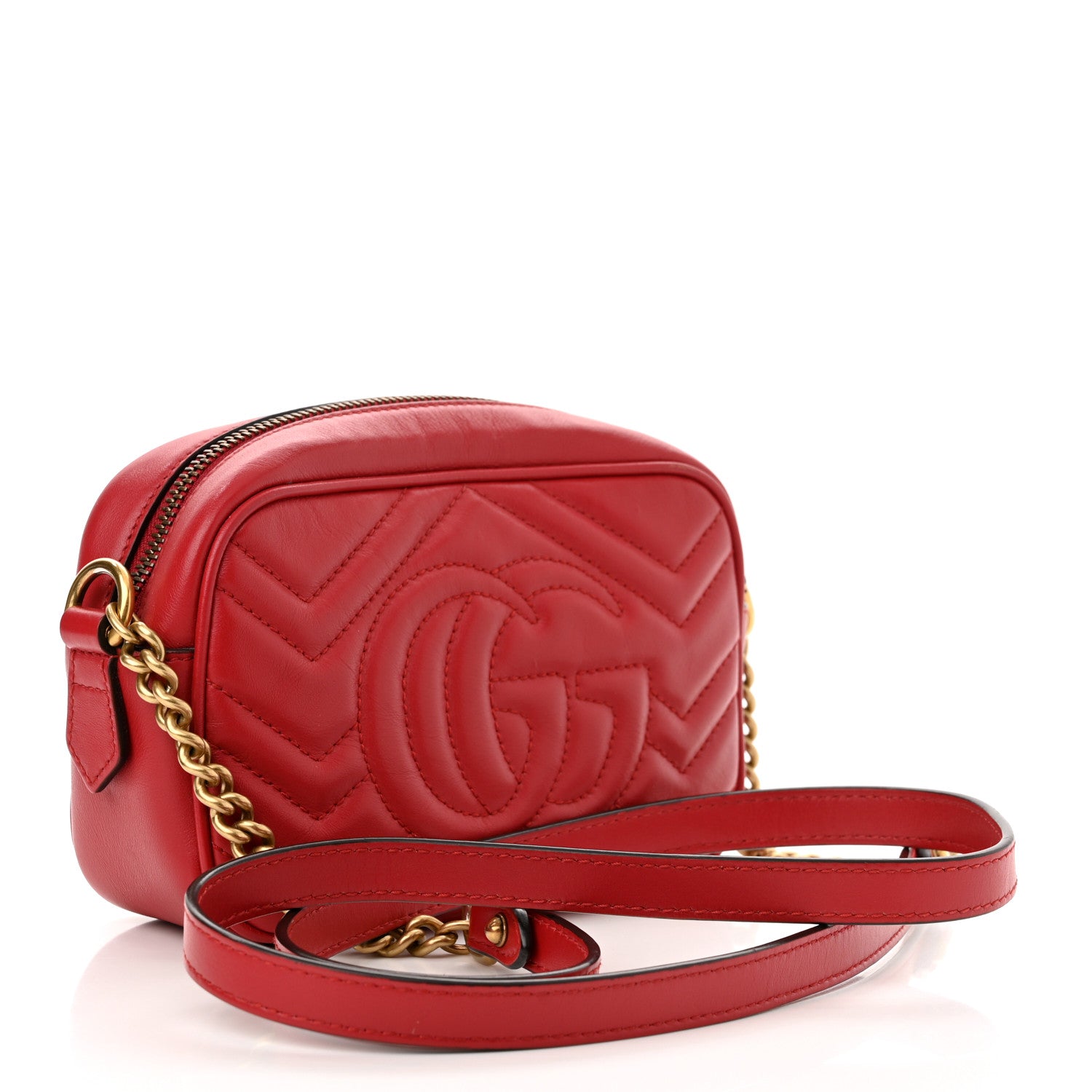 Gucci Calfskin Matelasse Mini GG Marmont Chain Shoulder Bag Hibiscus Red 3 of 11