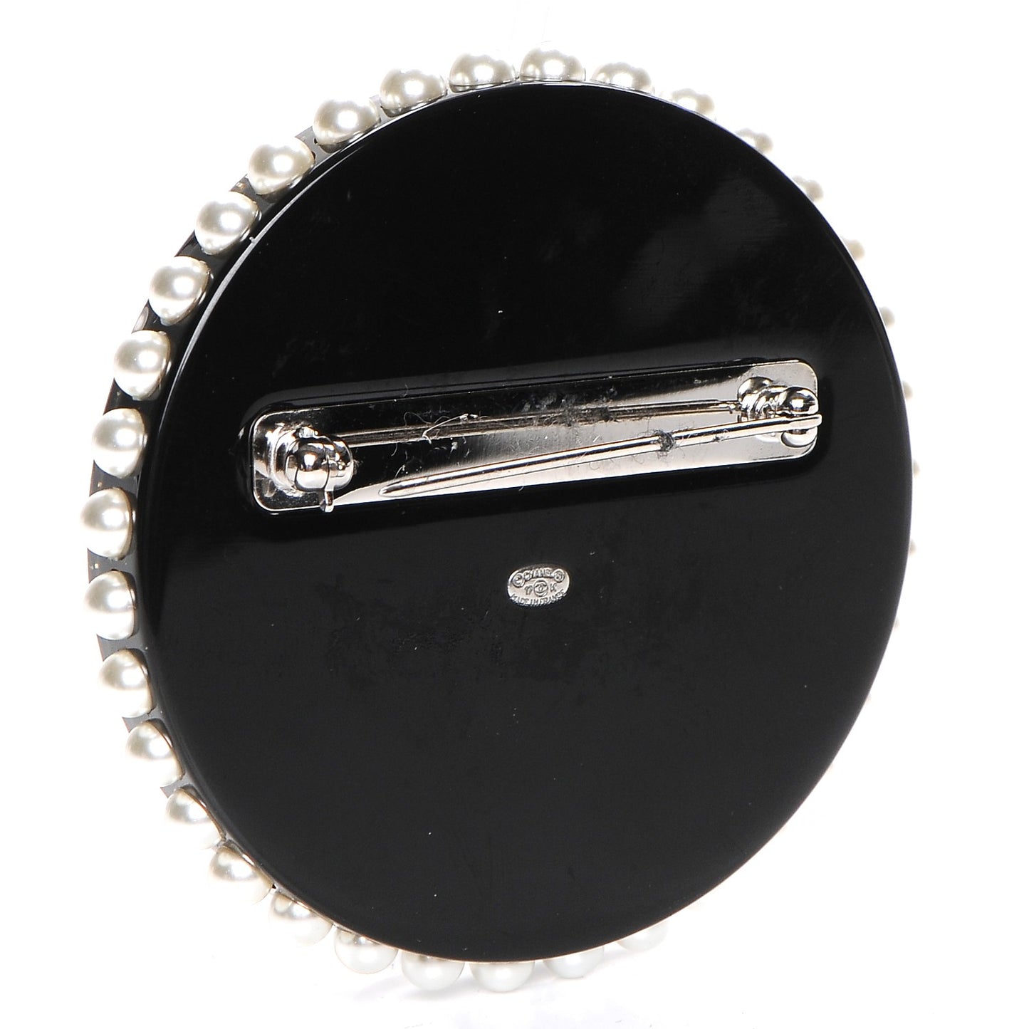 Glittered Resin Crystal Pearl CC Moon Pin Brooch Black Gold Silver
