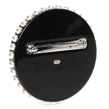 Chanel Glittered Resin Crystal Pearl CC Moon Pin Brooch Black Gold Silver 3 of 5
