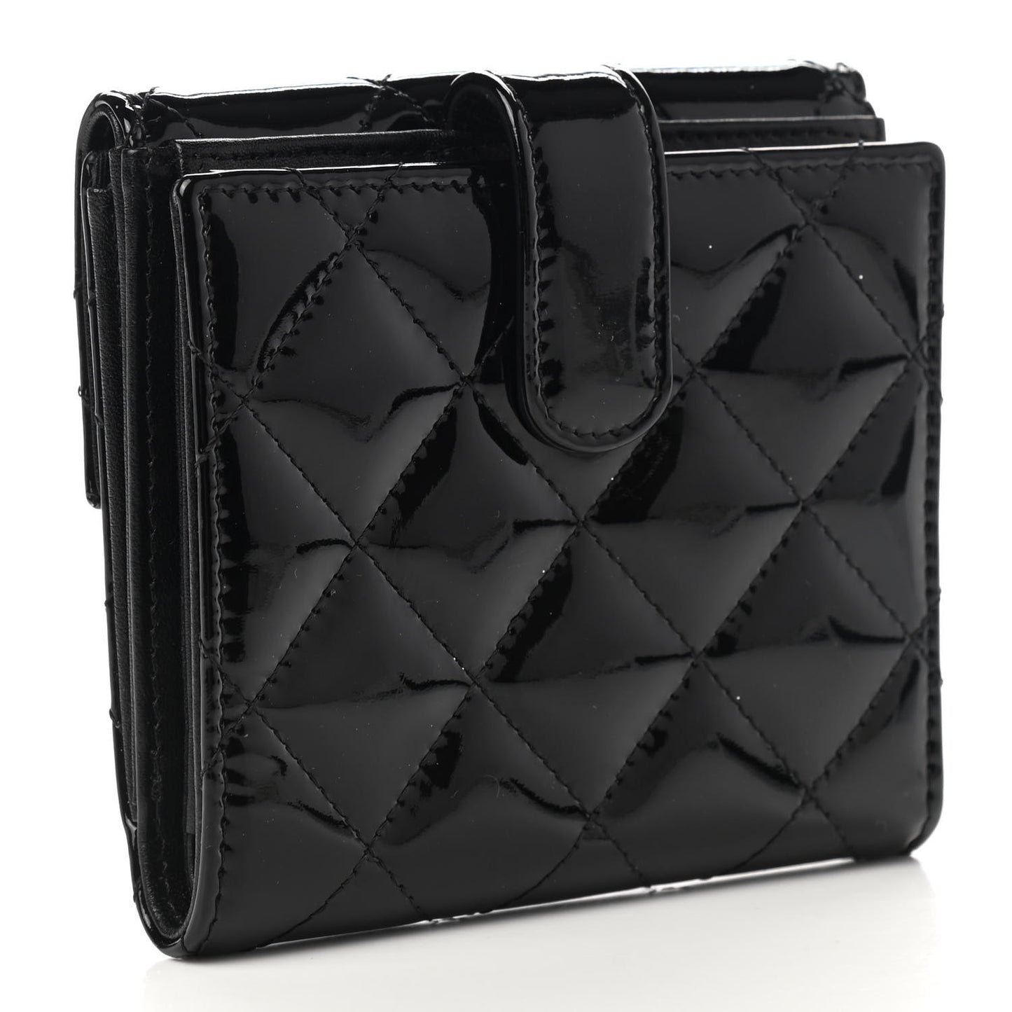 Patent Quilted Compact French Flap Wallet So Black