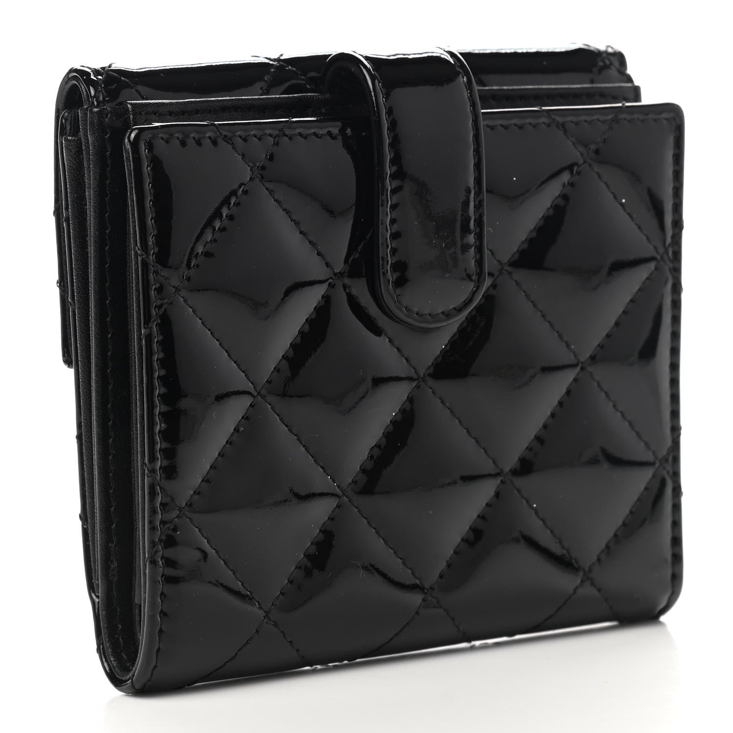 Chanel Patent Quilted Compact French Flap Wallet So Black 3 of 7