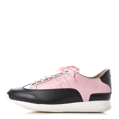 Hermes Calfskin Goal Sneakers 37.5 Rose Aube Black White 1 of 8