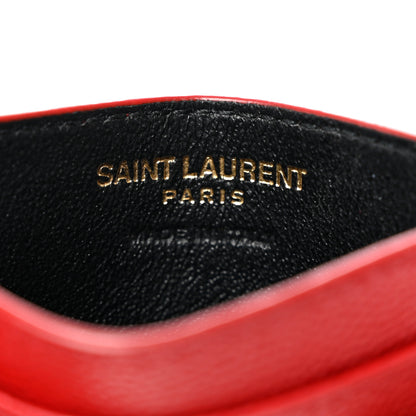 Saint Laurent Grain De Poudre Matelasse Chevron Monogram Credit Card Case New Red 6 of 7