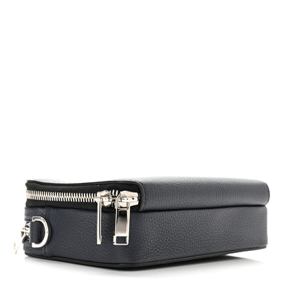 Christian Dior X SHAWN STUSSY Grained Calfskin Ox Head Crossbody Double Zip Crossbody Pouch Navy Blue 4 of 9