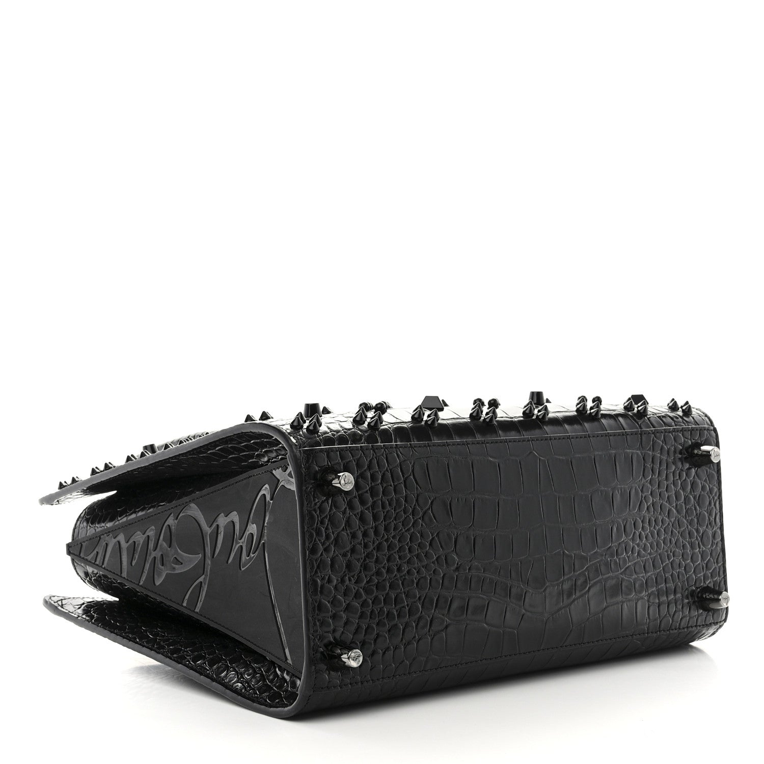 Christian Louboutin Calfskin Crocodile Embossed Studded Medium Paloma S Black 4 of 9