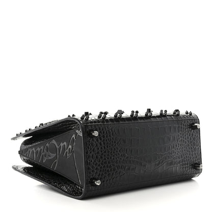 Christian Louboutin Calfskin Crocodile Embossed Studded Medium Paloma S Black 4 of 9
