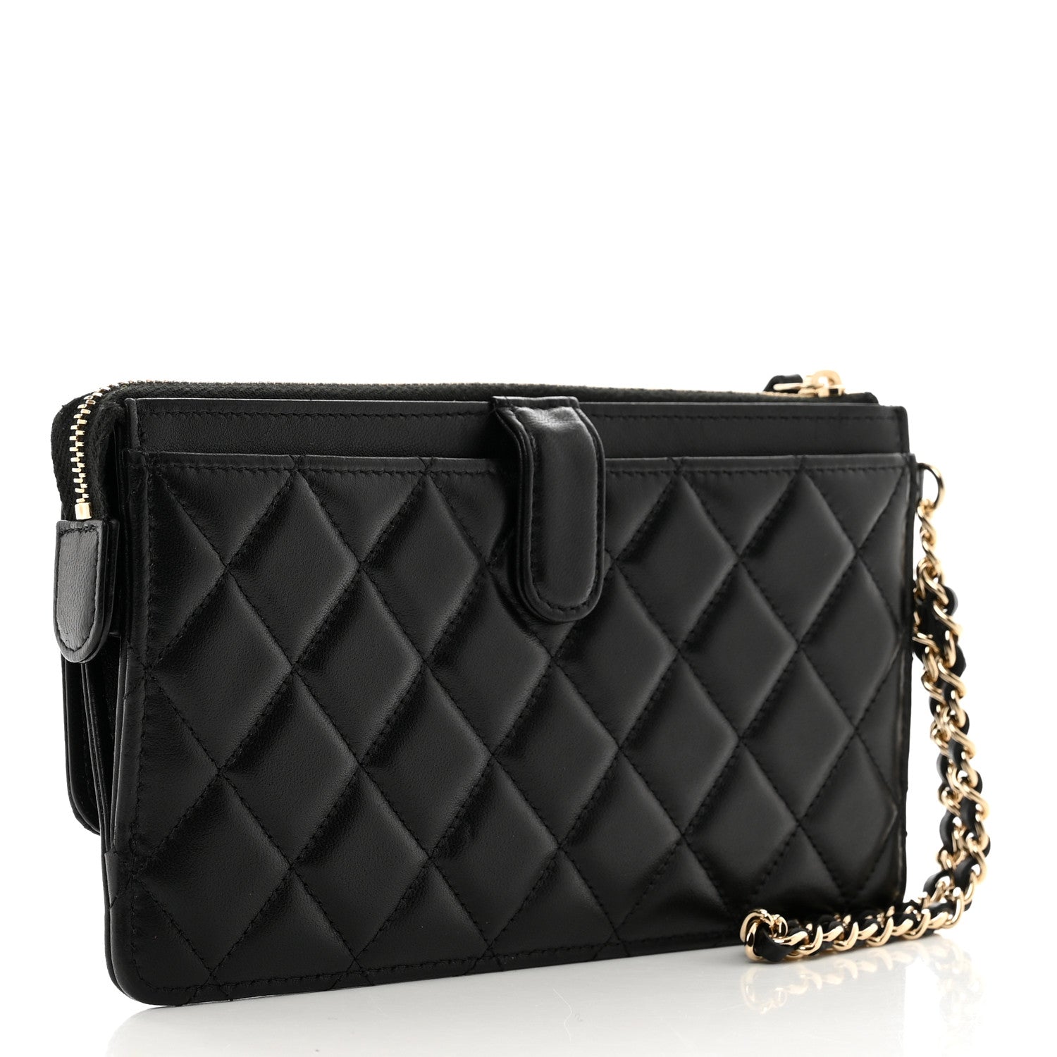 Chanel Lambskin Quilted All About Chanel Charm Wristlet Wallet Black 3 of 8