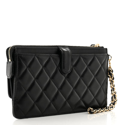 Chanel Lambskin Quilted All About Chanel Charm Wristlet Wallet Black 3 of 8