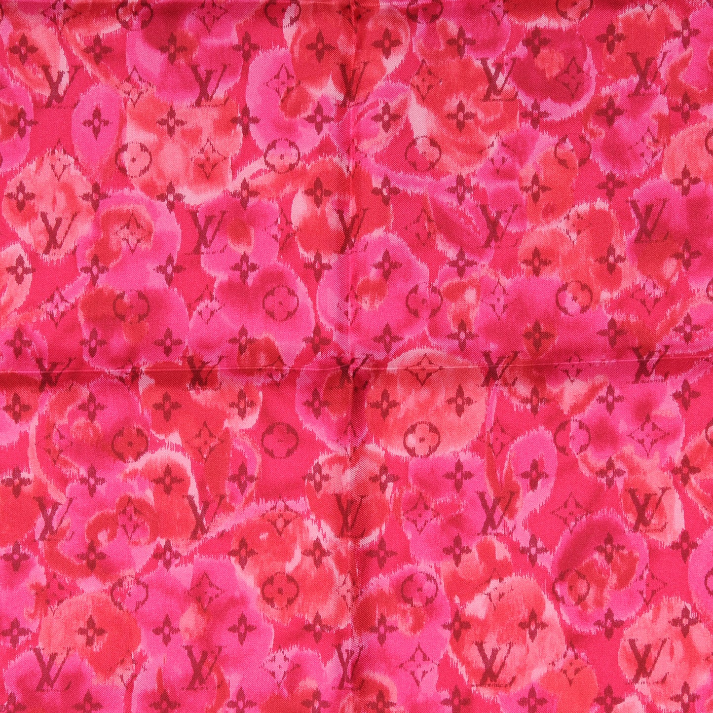 Silk Monogram Ikat Summer Square Scarf Rose Indien