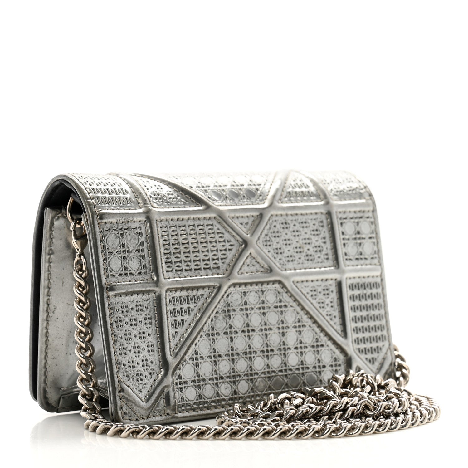 Christian Dior Metallic Patent Micro-Cannage Baby Diorama Flap Bag Silver 2 of 9