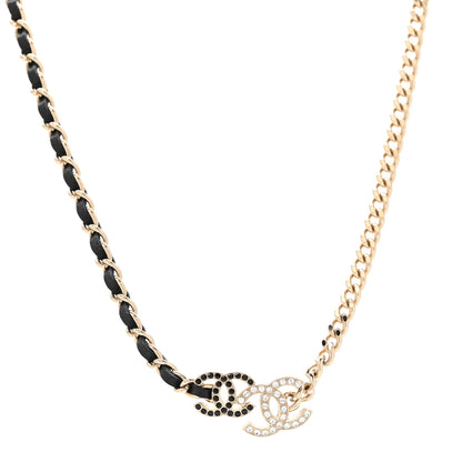Chanel Metal Calfskin Crystal Double CC Short Necklace Black Gold 1 of 6