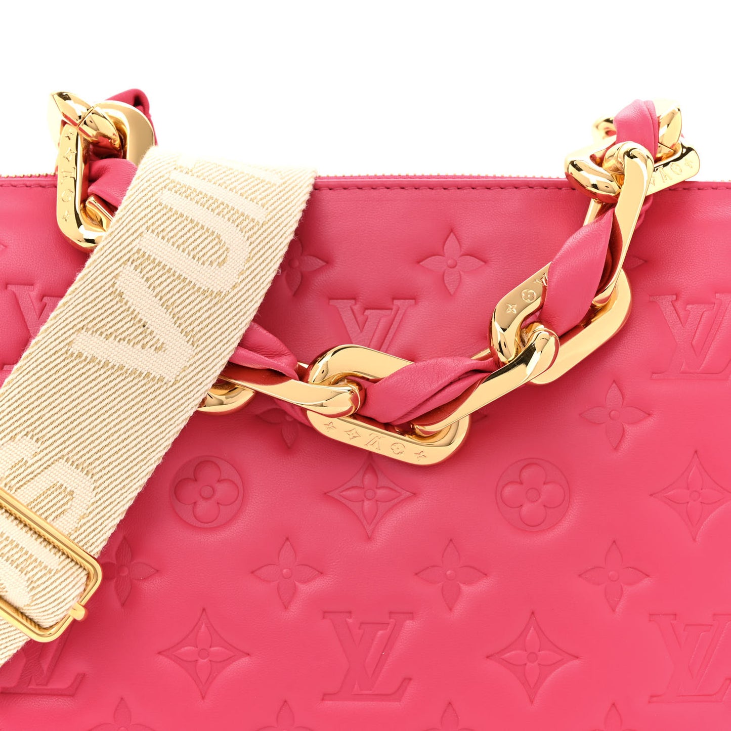 Lambskin Embossed Monogram Coussin PM Rose Bougainvillier Pink