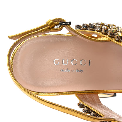 Gucci Nappa Silk Crystal Bertie High Heel Sandals 37.5 Gold 8 of 9