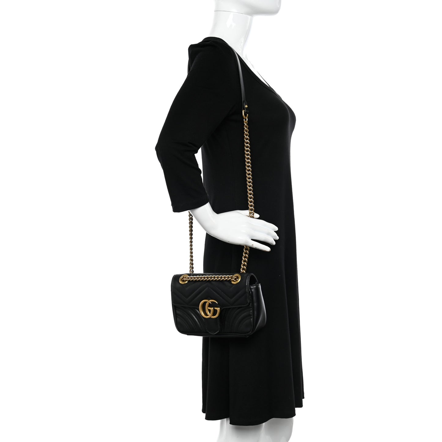 Calfskin Matelasse Mini GG Marmont Shoulder Bag Black