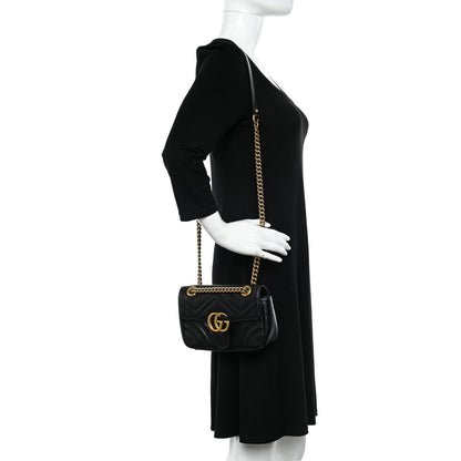 Gucci Calfskin Matelasse Mini GG Marmont Shoulder Bag Black 2 of 11