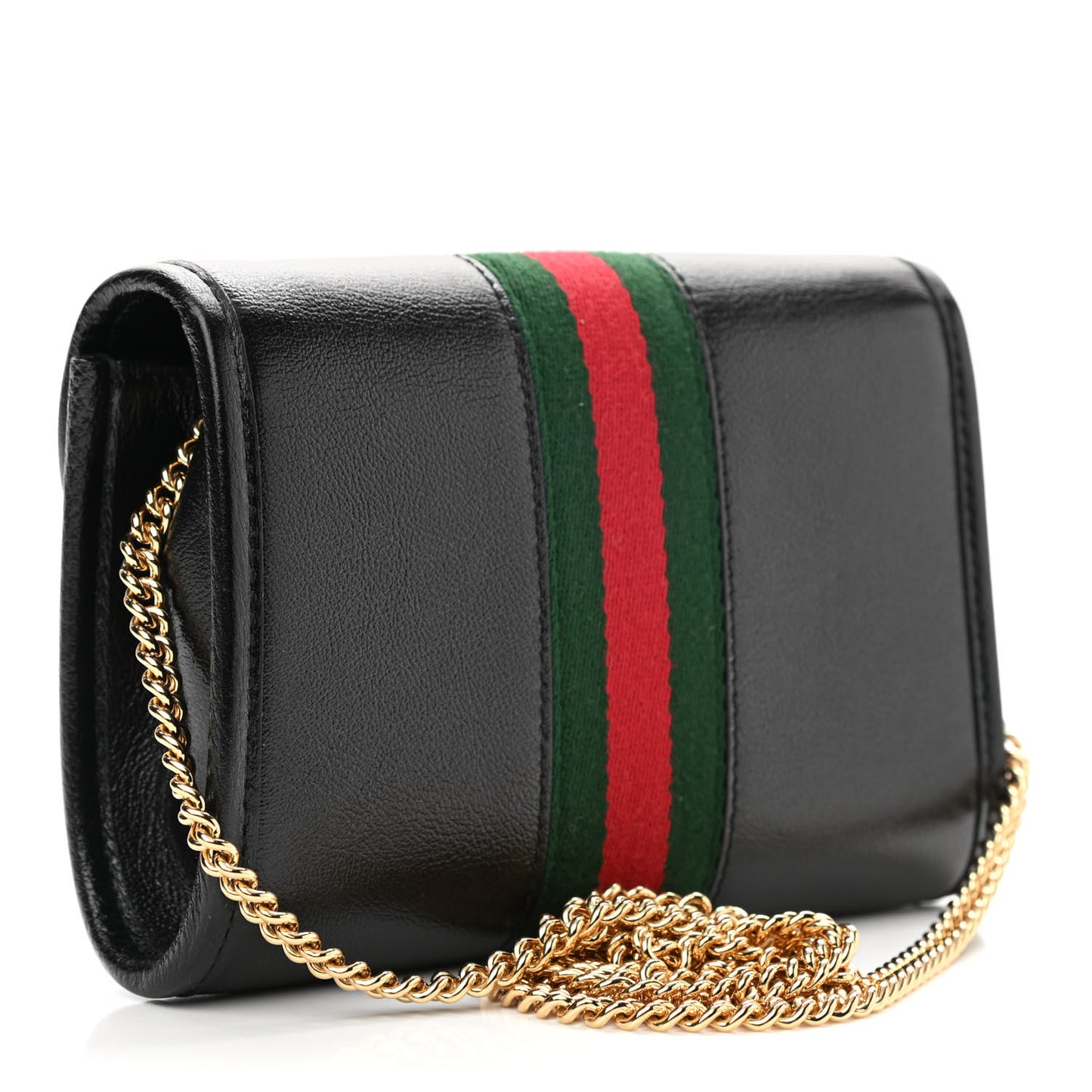 Textured Calfskin Web Mini Rajah Slim Flap Shoulder Bag Black