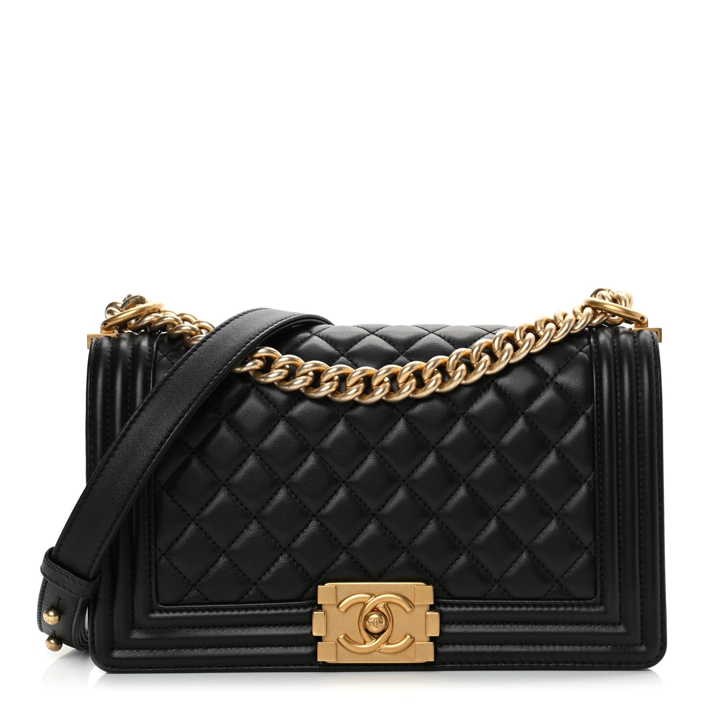 Lambskin Quilted Medium Boy Flap Black