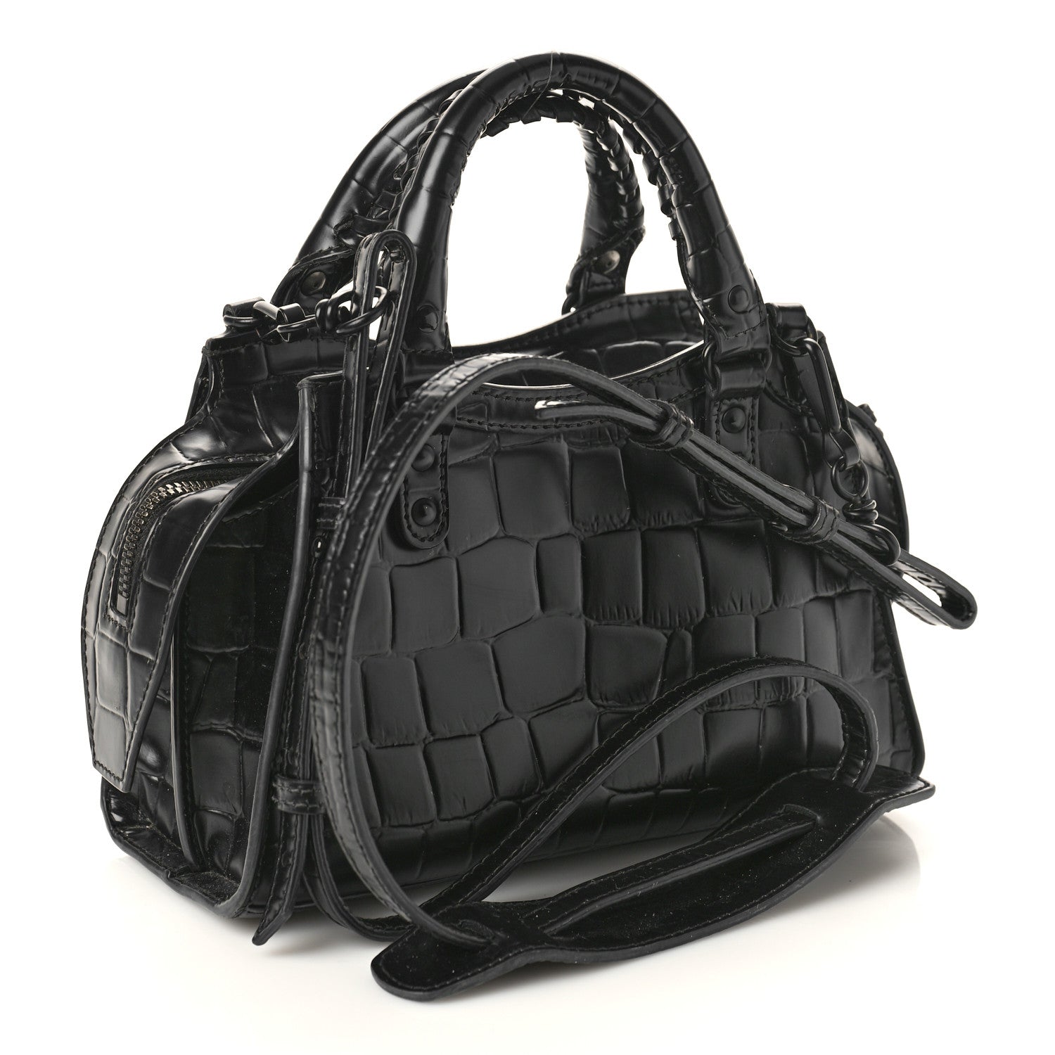 Balenciaga Semi Shiny Calfskin Crocodile Embossed Neo Classic Black Hardware Mini City Black 2 of 10