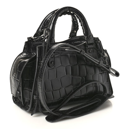 Balenciaga Semi Shiny Calfskin Crocodile Embossed Neo Classic Black Hardware Mini City Black 2 of 10