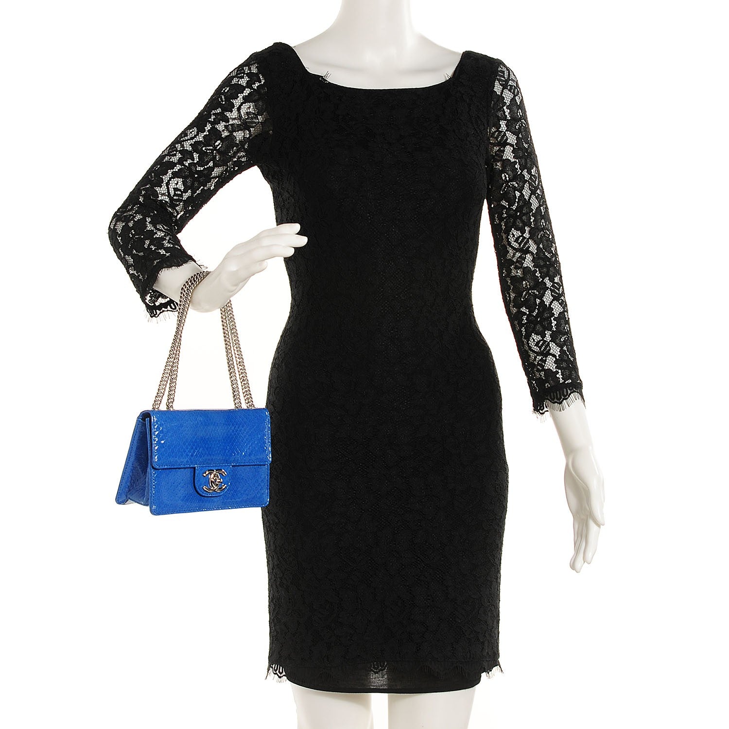 Chanel Patent Python Mini Square Flap Blue 2 of 8