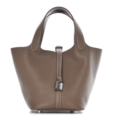 Hermes Taurillon Clemence Picotin Lock 18 PM Etoupe 1 of 6