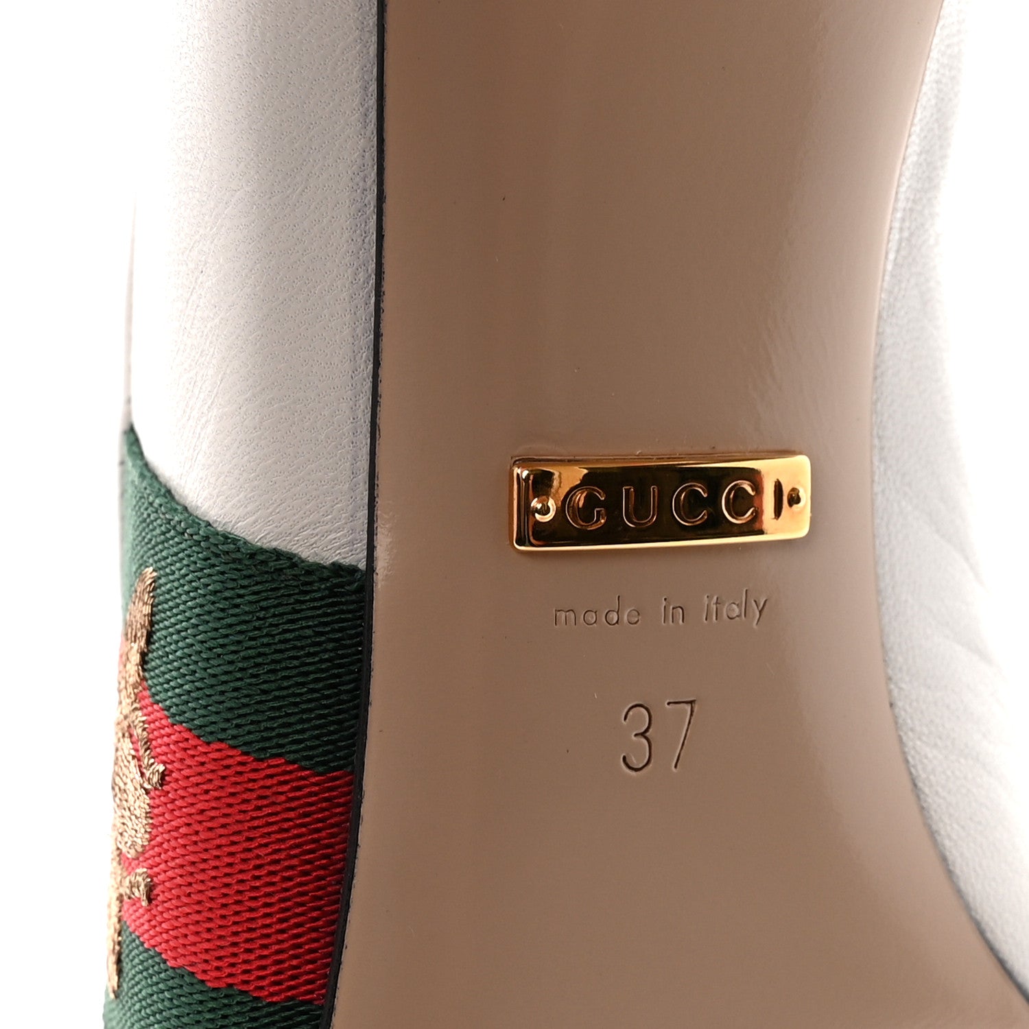 Gucci Malaga Kid Web Sylvie High Heel Slingback Pumps 37 White 7 of 9