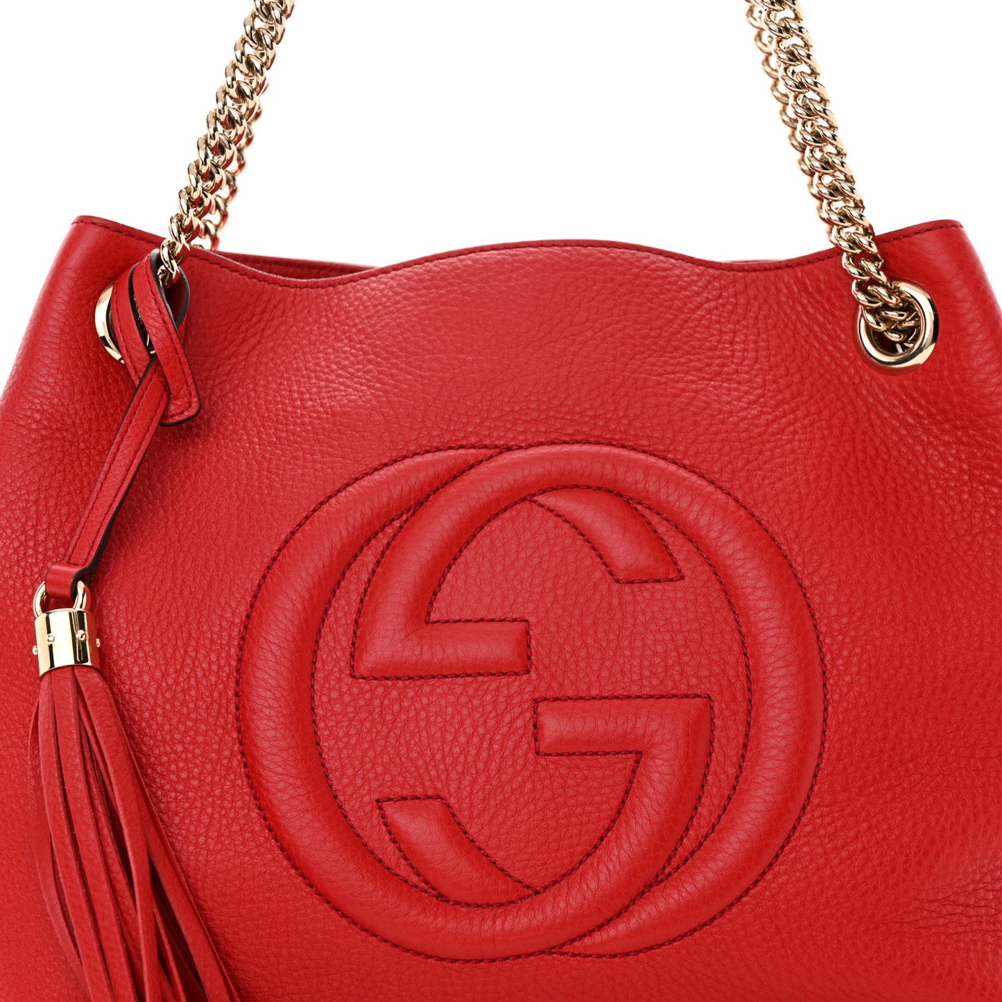 Pebbled Calfskin Medium Soho Chain Shoulder Bag Tabasco Red