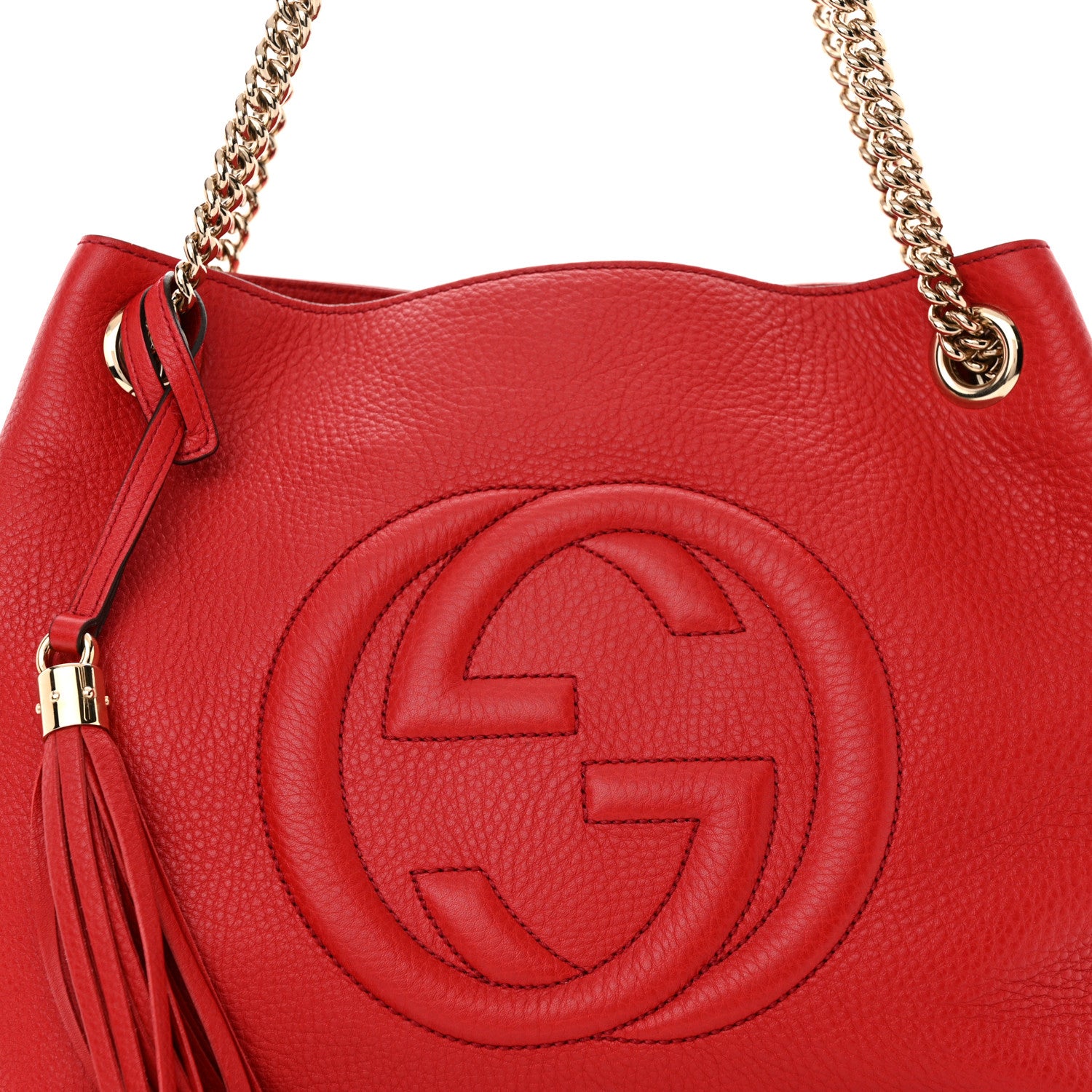 Gucci Pebbled Calfskin Medium Soho Chain Shoulder Bag Tabasco Red 8 of 10