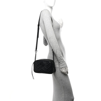 Gucci Calfskin Matelasse Monochrome Small GG Marmont Chain Shoulder Bag Black 2 of 10